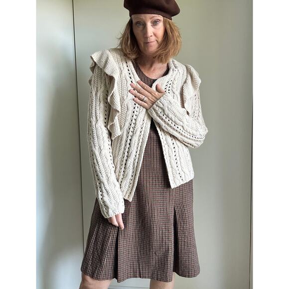 Womens Cotton Cardigan Sweaters Size Medium Ruffle Boho Cottagecore Fall Vibes - Picture 10 of 11